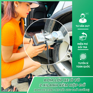 Bơm Lốp Ô Tô 2 Xi Lanh Công Suất Cao Có Hộp + Bộ Dụng Cụ 12VDC ( đồng hồ cơ )