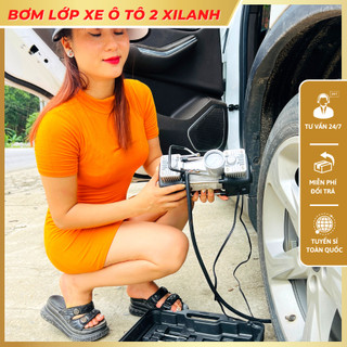 Bơm Lốp Ô Tô 2 Xi Lanh Công Suất Cao Có Hộp + Bộ Dụng Cụ 12VDC ( đồng hồ cơ )