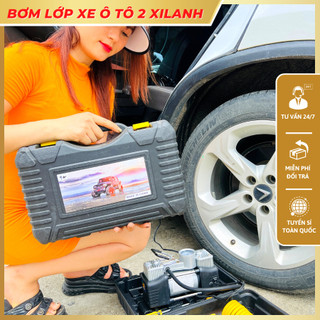 Bơm Lốp Ô Tô 2 Xi Lanh Công Suất Cao Có Hộp + Bộ Dụng Cụ 12VDC ( đồng hồ cơ )
