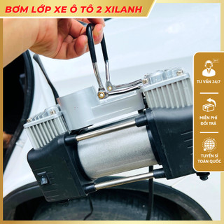 Bơm Lốp Ô Tô 2 Xi Lanh Công Suất Cao Có Hộp + Bộ Dụng Cụ 12VDC ( đồng hồ cơ )