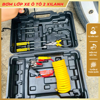 Bơm Lốp Ô Tô 2 Xi Lanh Công Suất Cao Có Hộp + Bộ Dụng Cụ 12VDC ( đồng hồ cơ )