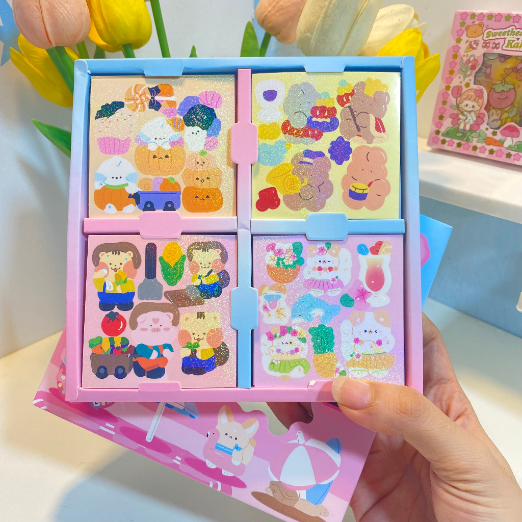 Hộp 100 tấm sticker nhãn dán trang trí sổ tay, khung ảnh idol móc khóa ...