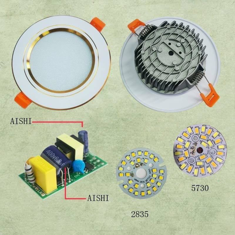 Đèn Led Cao Cấp Âm Trần 7w phi 90, 9w phi 110 3 màu Nguồn Tenta Viền vàng/ Viền bạc