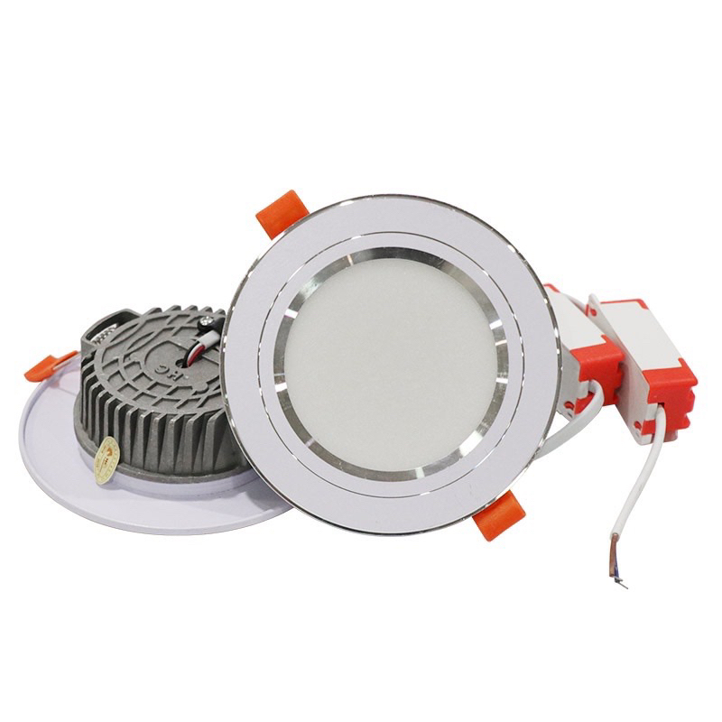 Đèn Led Cao Cấp Âm Trần 7w phi 90, 9w phi 110 3 màu Nguồn Tenta Viền vàng/ Viền bạc