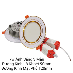 Đèn Led Cao Cấp Âm Trần 7w phi 90, 9w phi 110 3 màu Nguồn Tenta Viền vàng/ Viền bạc