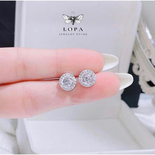 Khuyên tai tròn bạc ta LoPa dáng nhẹ nhàng đính đá lấp lánh,Bạc LoPa (8li)