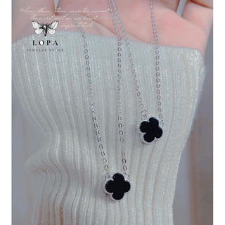 Dây chuyền bạc SK45 nữ LoPa dáng bốn lá đen liền mặt nhẹ nhàng điệu đà,Bạc LoPa