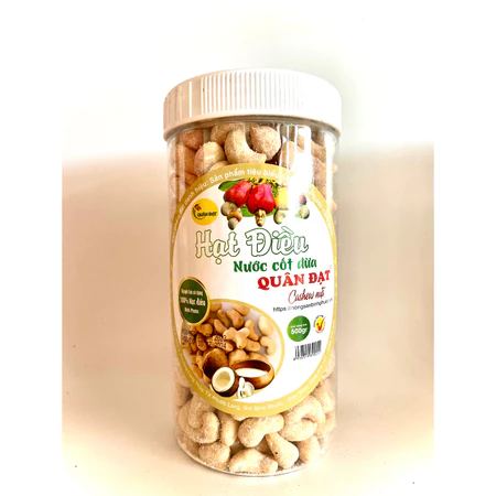 Hạt Điều Nước Cốt Dừa Quân Đạt Hộp 500g - Đồ Ăn Vặt Thơm Ngon Bổ Dưỡng Phù Hợp Với Mọi Lứa Tuổi
