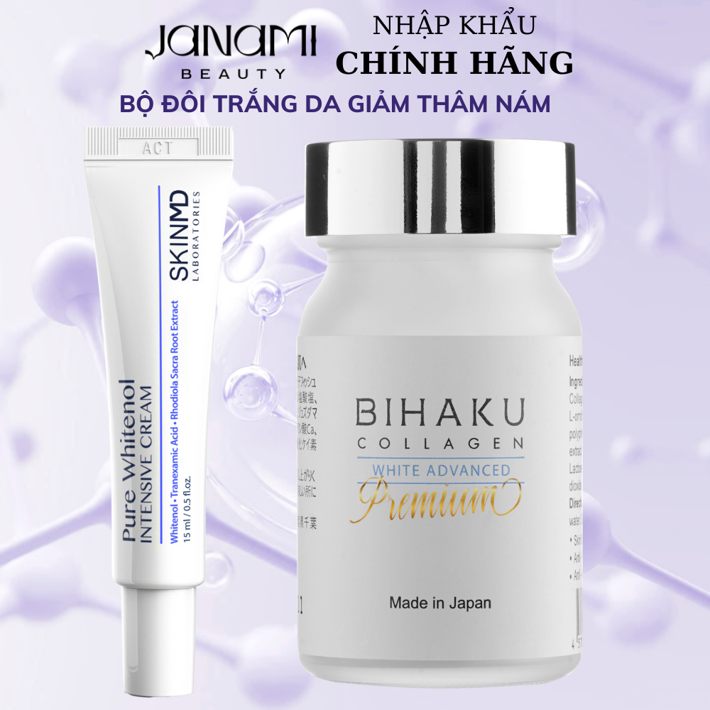 Ảnh Bộ đôi dưỡng trắng mịn màng và cải thiện nội tiết tố ngừa lão hóa từ bên trong Bihaku Collagen 30v và skinmd cream 15ml 1