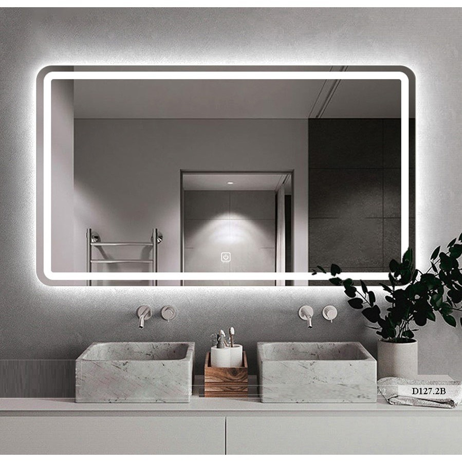 Gương led cảm ứng chữ nhật treo ngang - dọc đều được, gương phòng tắm, bàn trang điểm kích thước 60x40