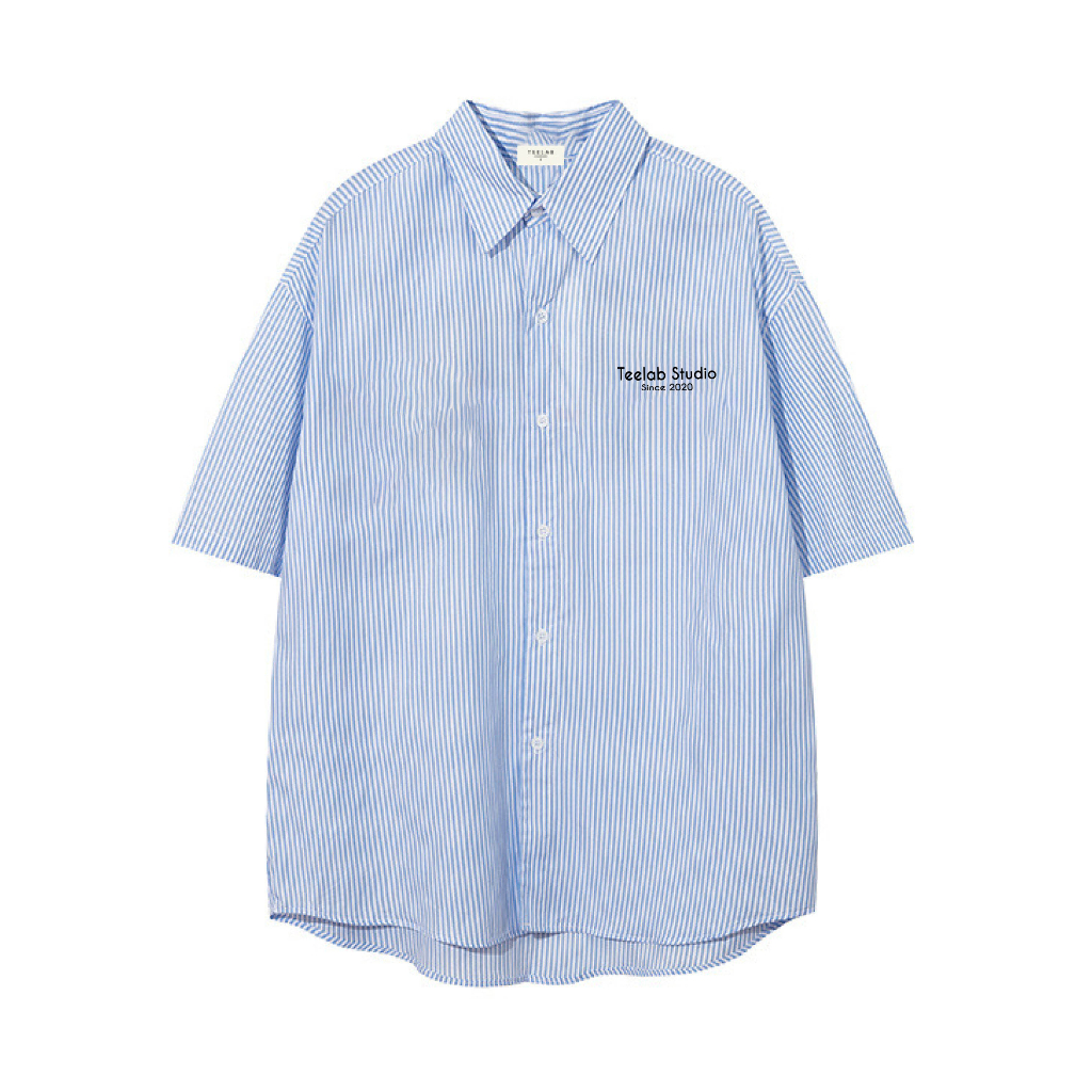 Ảnh Áo Sơ Mi Tay Ngắn Kẻ Sọc Teelab Local Brand Unisex Form Oversize 3 Màu Xanh, Hồng, Xám SS052 2