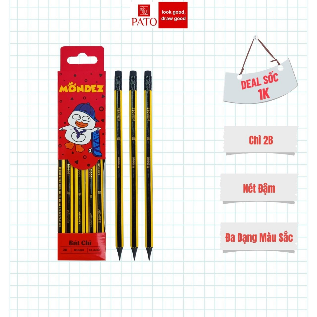 Bút Chì 2B Cao Cấp MONDEZ Có Đầu Tẩy, Nét Chì Đậm, Chì Mịn, Mềm, Dùng Cho Bé Tập Viết M10001