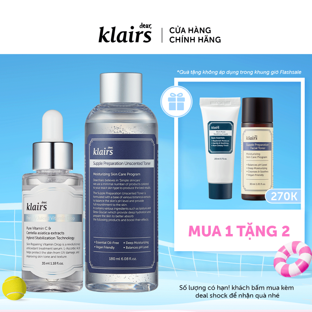 Combo Dear Klairs Freshly Juiced Vitamin Drop + Supple Preparation ...