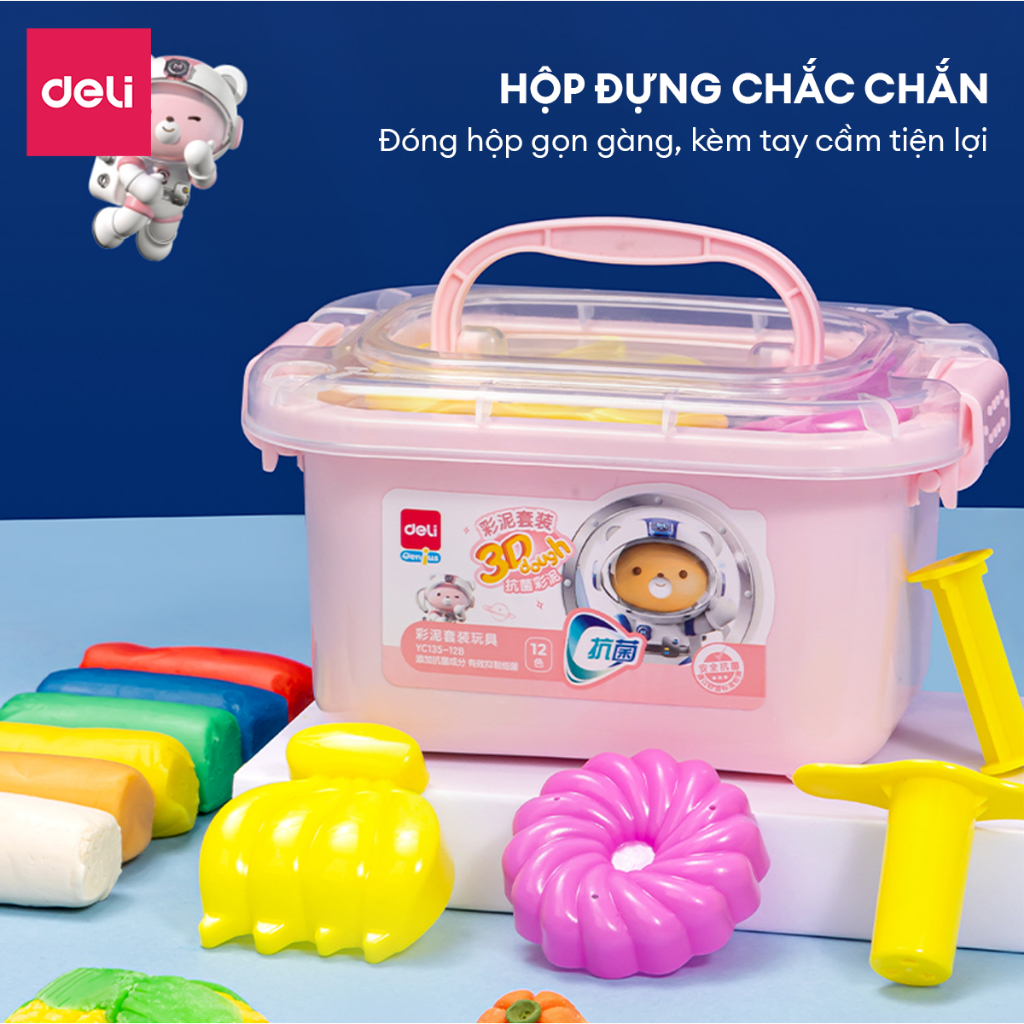 [Tặng Khuôn] Bộ đất nặn 12/24 Màu An Toàn Deli Đất Nặn Chất Liệu Hữu Cơ An Toàn Tặng Kèm Khuôn Nhựa Màu Sắc Tươi Sáng