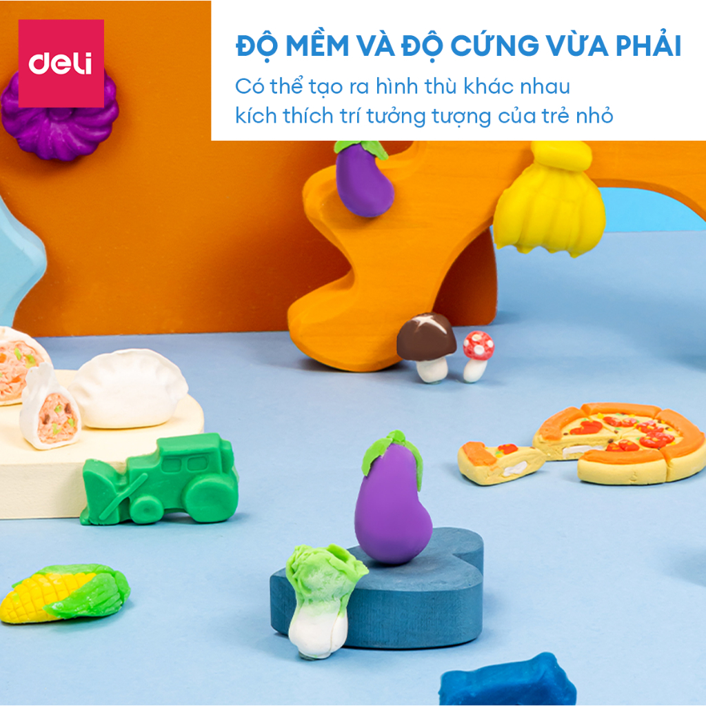 [Tặng Khuôn] Bộ đất nặn 12/24 Màu An Toàn Deli Đất Nặn Chất Liệu Hữu Cơ An Toàn Tặng Kèm Khuôn Nhựa Màu Sắc Tươi Sáng