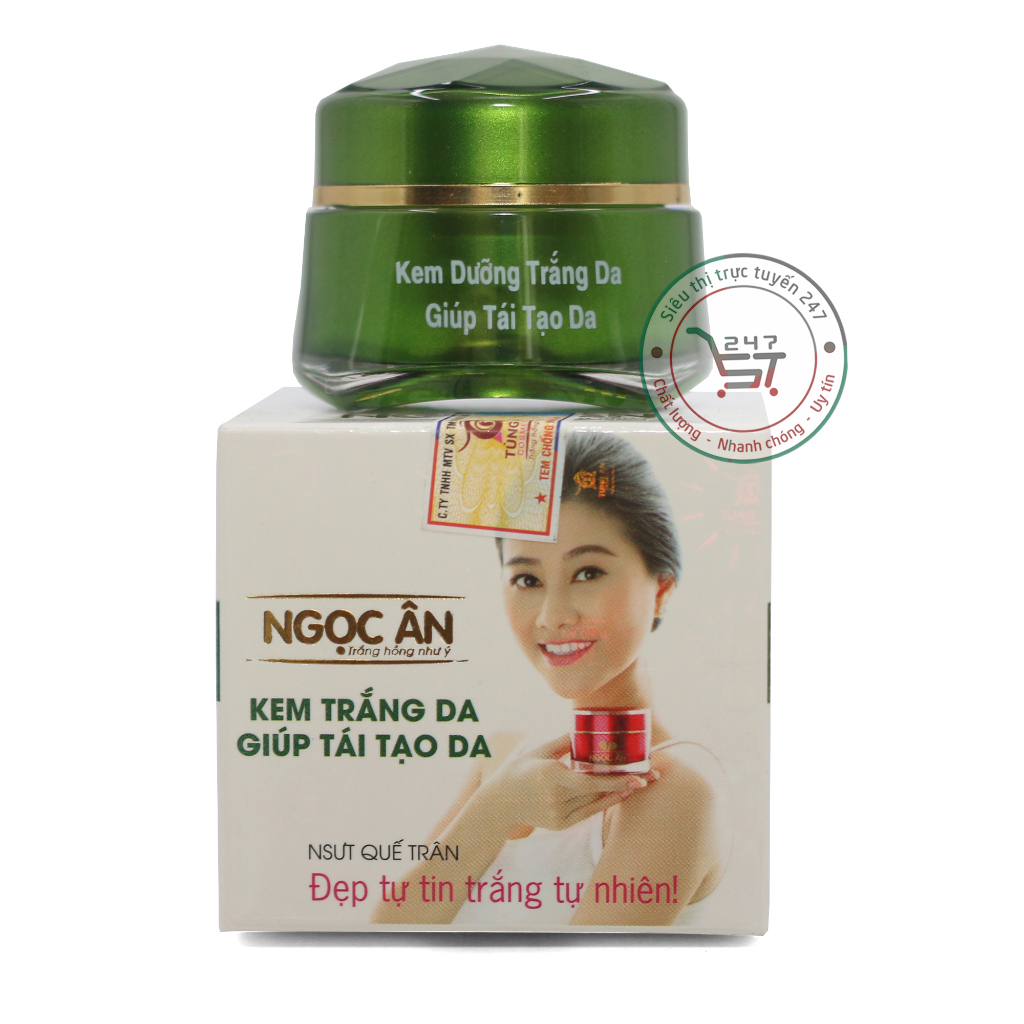 Kem dưỡng Trắng da mặt Giữ ẩm Tái tạo da ngọc trai collagen Ngọc Ân 12g (trắng-xanh lá)