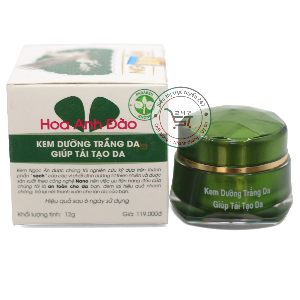 Kem dưỡng Trắng da mặt Giữ ẩm Tái tạo da ngọc trai collagen Ngọc Ân 12g (trắng-xanh lá)
