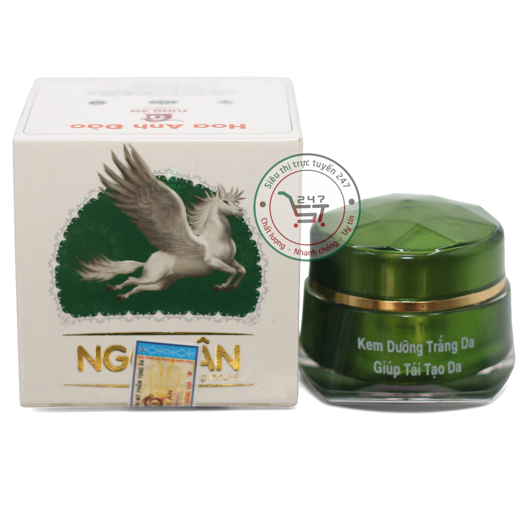 Kem dưỡng Trắng da mặt Giữ ẩm Tái tạo da ngọc trai collagen Ngọc Ân 12g (trắng-xanh lá)