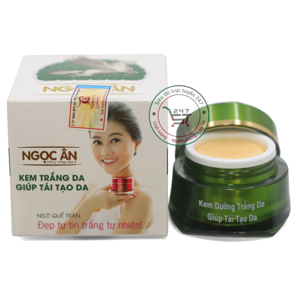 Kem dưỡng Trắng da mặt Giữ ẩm Tái tạo da ngọc trai collagen Ngọc Ân 12g (trắng-xanh lá)