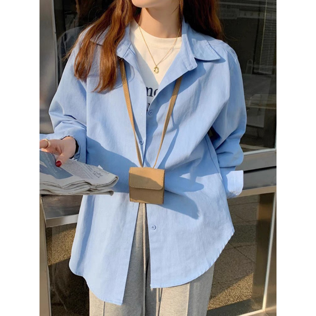 Áo Sơmi Nữ Dài Tay Form Rộng Vải Kate Đẹp Phong Cách Teen Hàn Quốc
