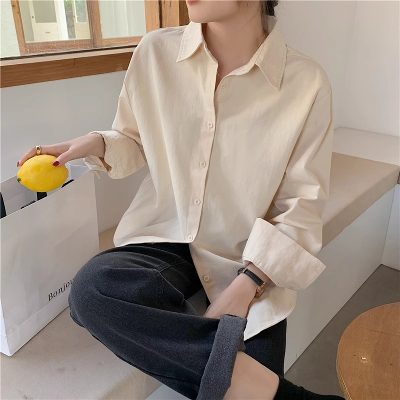 Áo Sơmi Nữ Dài Tay Form Rộng Vải Kate Đẹp Phong Cách Teen Hàn Quốc