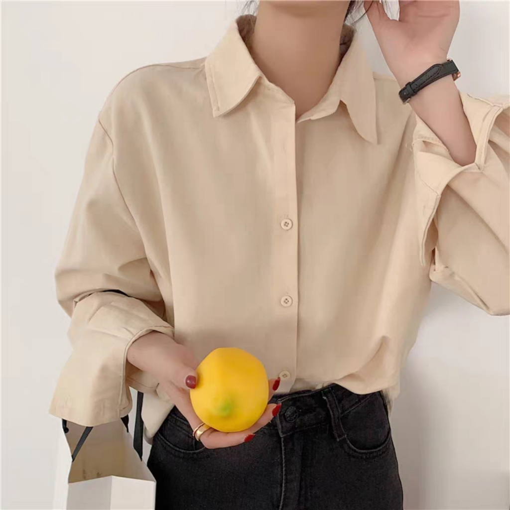 Áo Sơmi Nữ Dài Tay Form Rộng Vải Kate Đẹp Phong Cách Teen Hàn Quốc