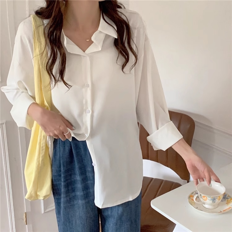 Áo Sơmi Nữ Dài Tay Form Rộng Vải Kate Đẹp Phong Cách Teen Hàn Quốc