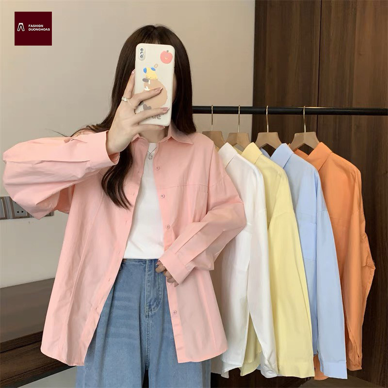 Áo Sơmi Nữ Dài Tay Form Rộng Vải Kate Đẹp Phong Cách Teen Hàn Quốc