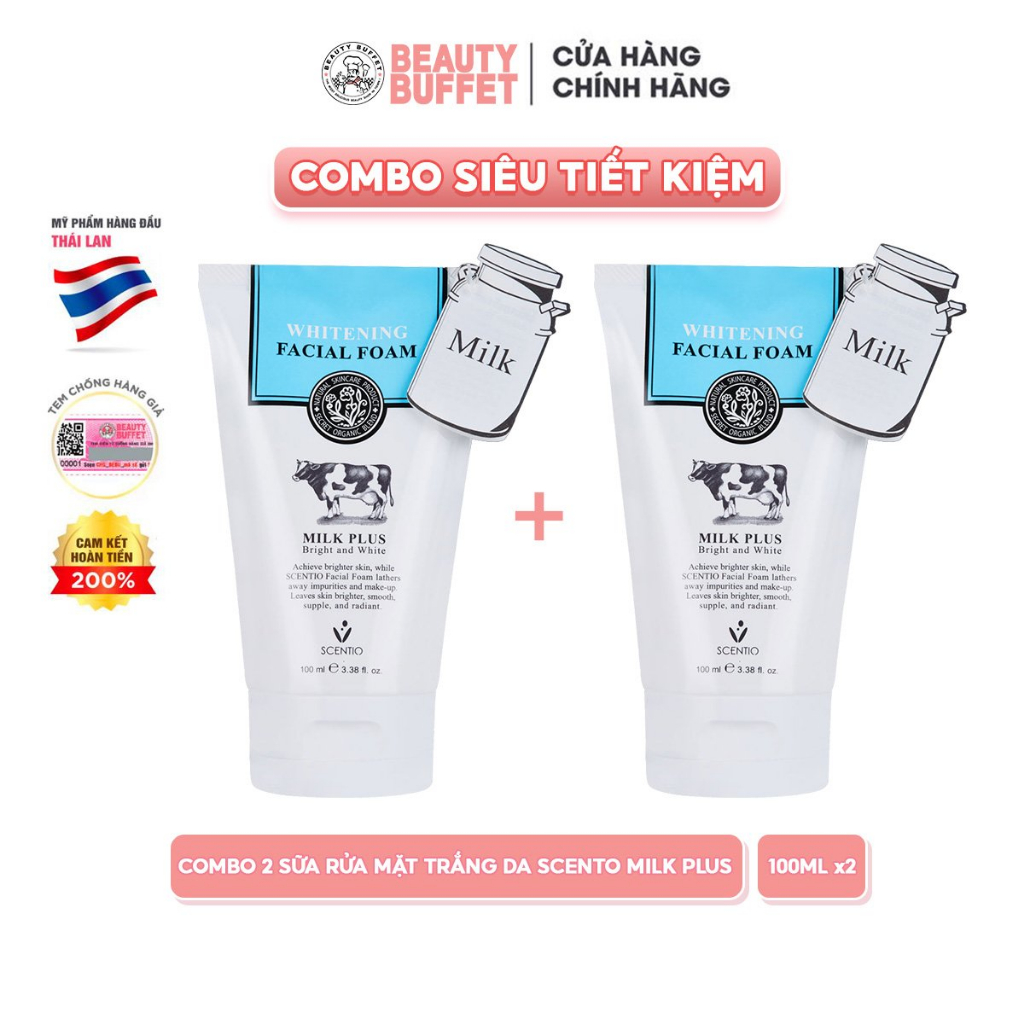 Ảnh Combo Sữa rửa mặt tạo bọt dưỡng trắng Beauty Buffet Scentio Milk Plus Whitening Q10 Facial Foam 100ml 1