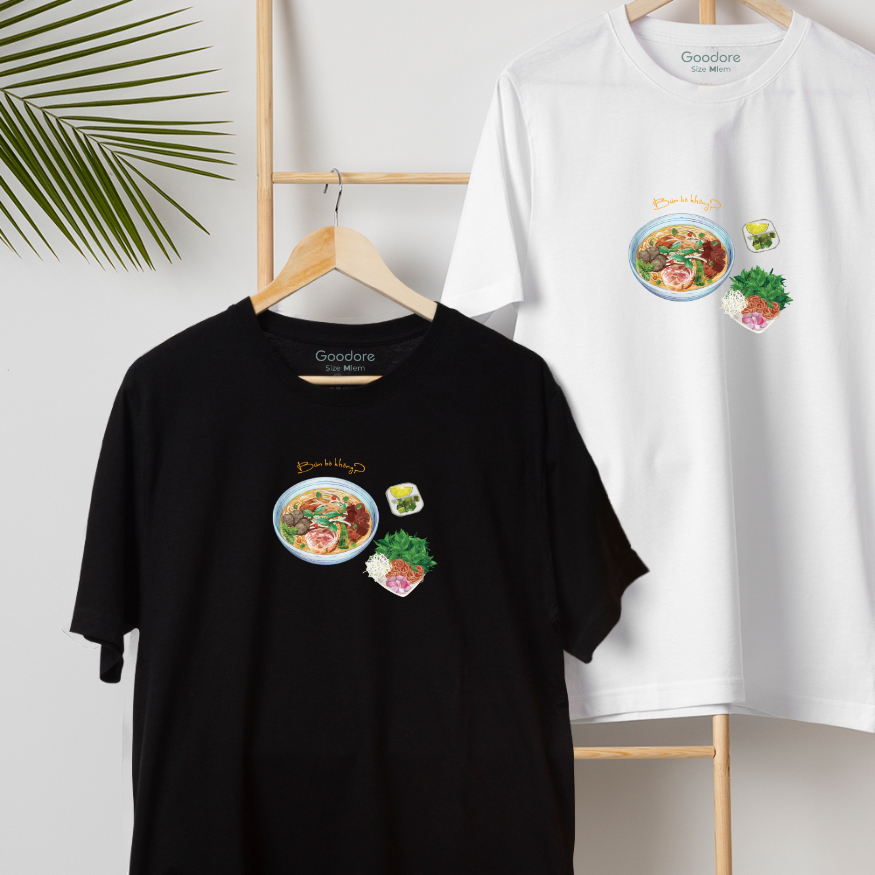 Áo thun Oversize cotton unisex nam nữ cổ tròn Goodore Bún bò thoáng mát năng động thiết kế độc đáo