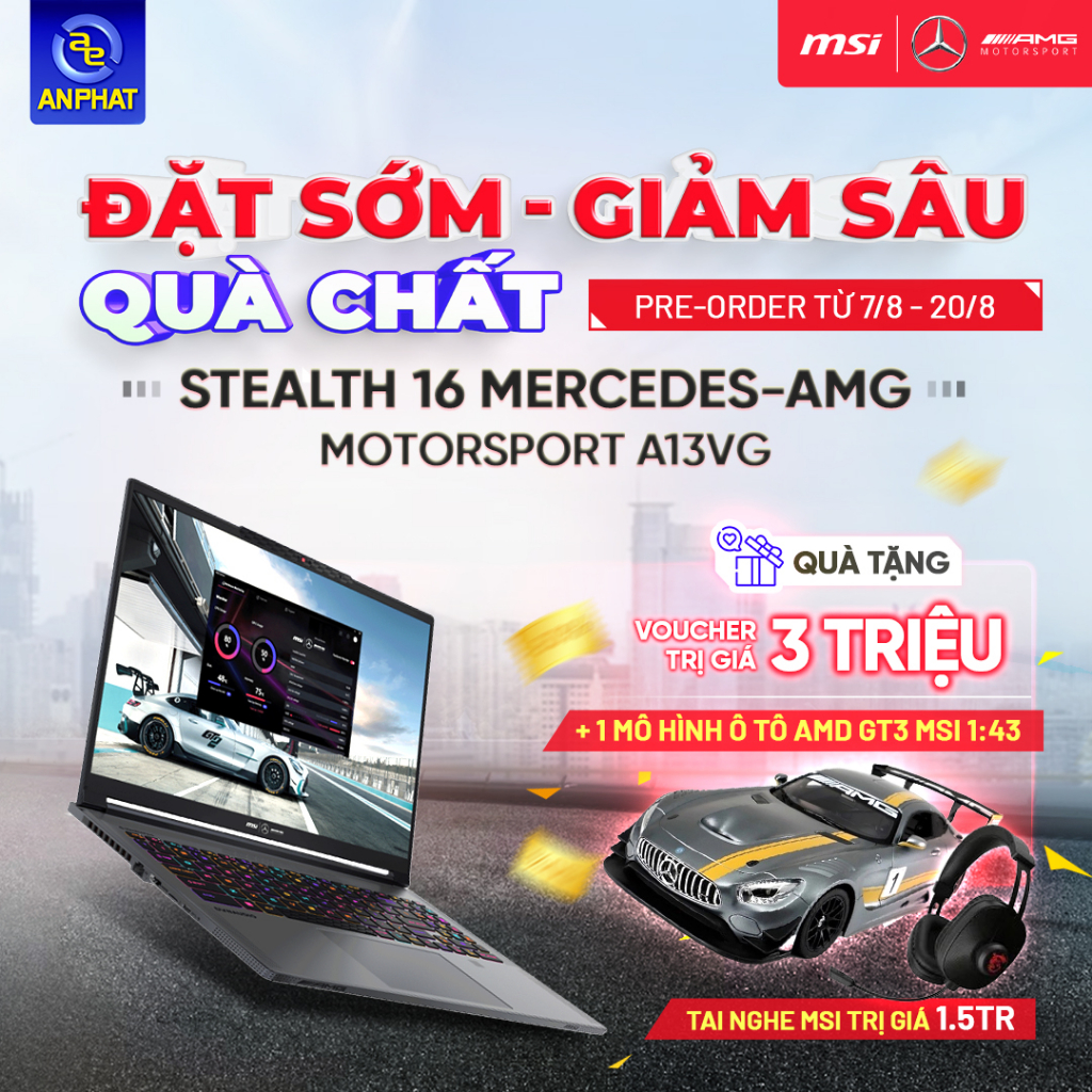 Laptop MSI Stealth 16 Mercedes AMG A13VG-289VN (Core i9-13900H | 32GB | 2TB | 16 4K | RTX 4070 8GB)