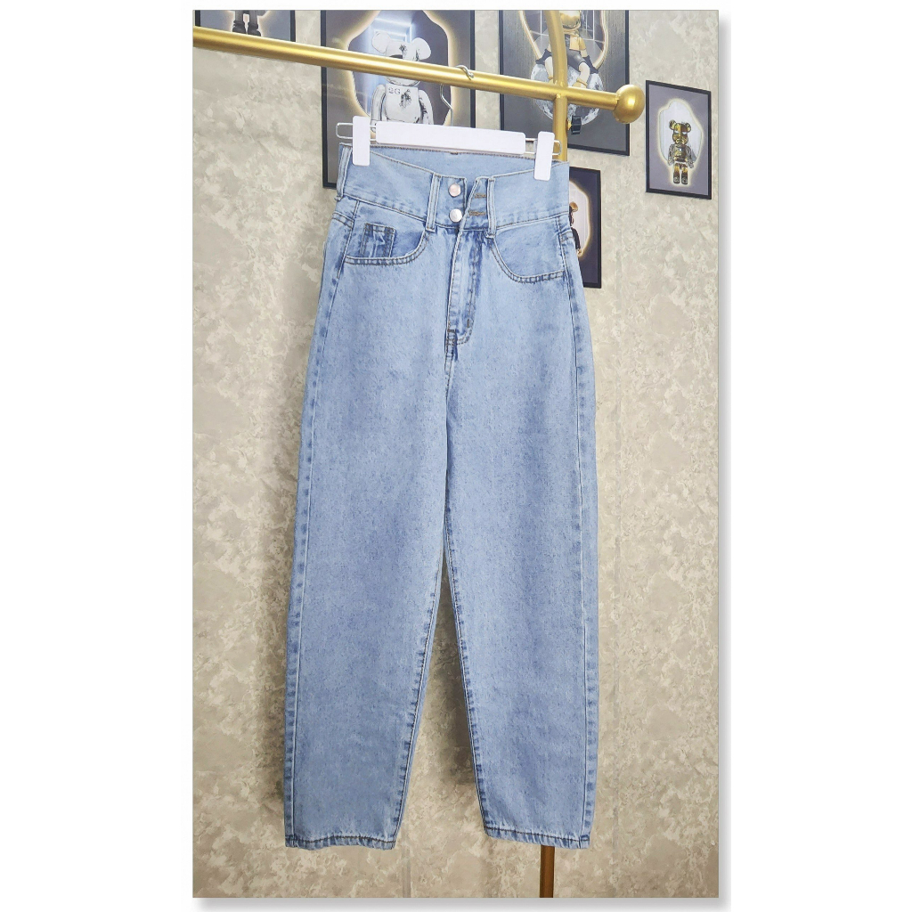 Quần baggy jean nữ cao cấp , màu xanh trơn, JL JohnsonLi 001