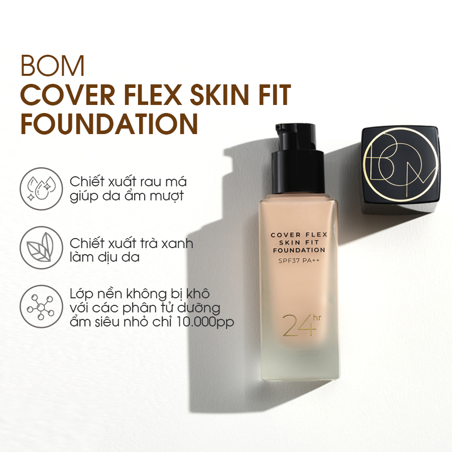 Ảnh Kem Nền Lâu Trôi Che Khuyết Điểm BOM Cover Flex Skin Fit Foundation 30ml 4