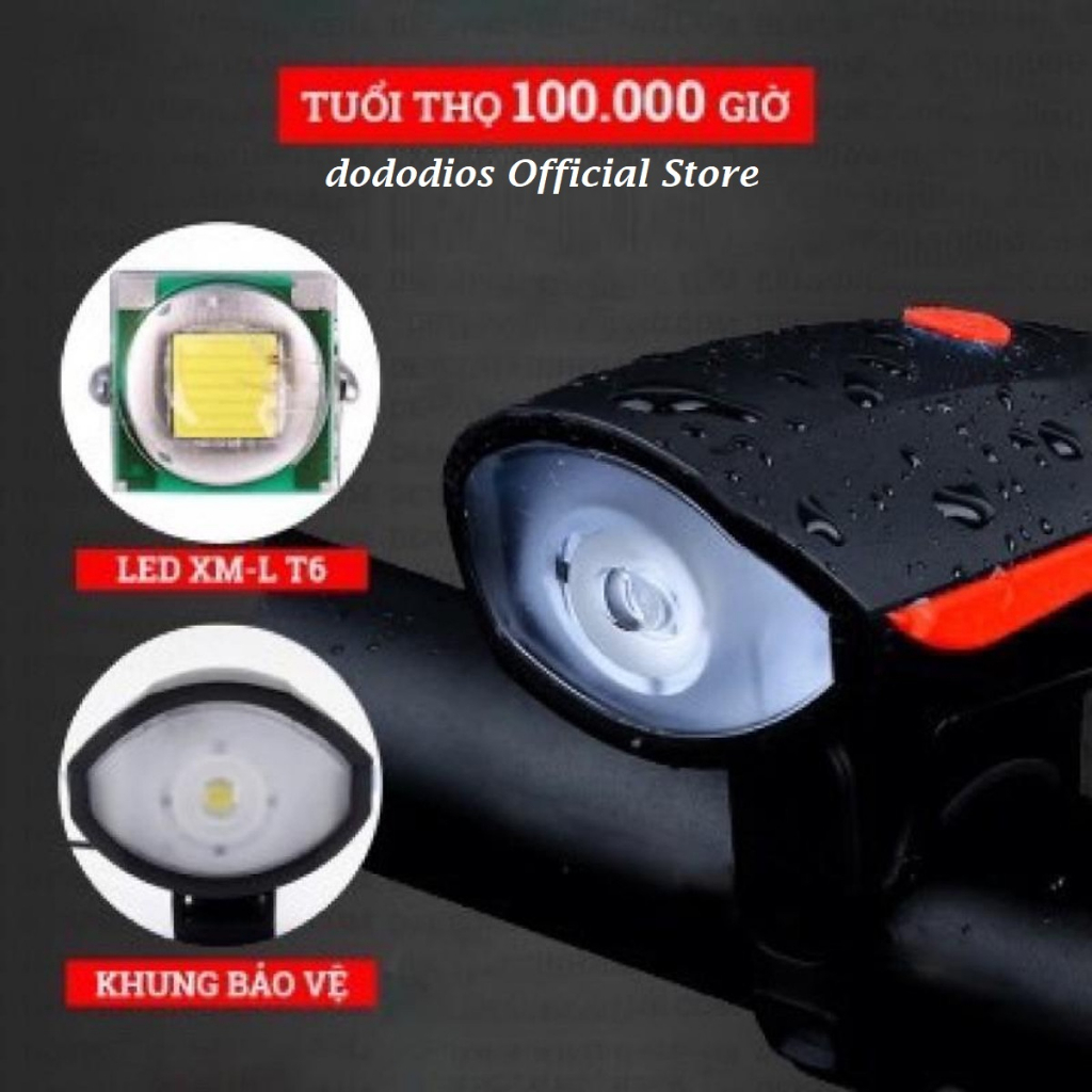Ảnh Combo Đèn Xe Đạp Thể Thao Siêu Sáng Có Còi Pin Sạc Chống Nước + Đèn Chiếu Hậu Cảnh Báo Mã 02 Tặng 2 Đèn Gắn Van Xe 3