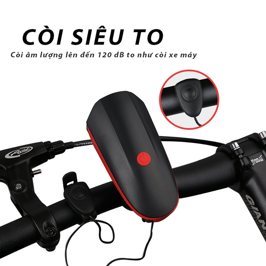 Ảnh Combo Đèn Xe Đạp Thể Thao Siêu Sáng Có Còi Pin Sạc Chống Nước + Đèn Chiếu Hậu Cảnh Báo Mã 02 Tặng 2 Đèn Gắn Van Xe 2