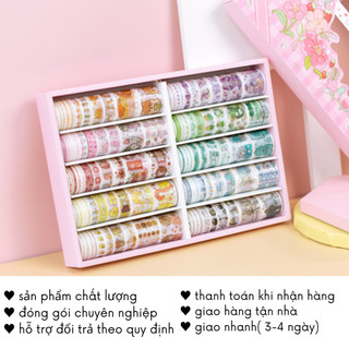 Hộp Băng Dính Washi Tape Sticker 100 Tấm Cute  Set Quà Tặng Sinh Nhật WS11
