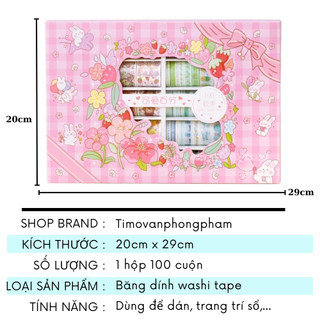 Hộp Băng Dính Washi Tape Sticker 100 Tấm Cute  Set Quà Tặng Sinh Nhật WS11