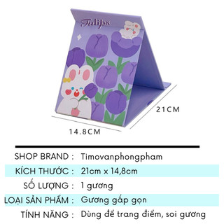 Gương Để Bàn Gấp Gọn Trang Điểm To Vuông Hoa Tulip Timo GL01