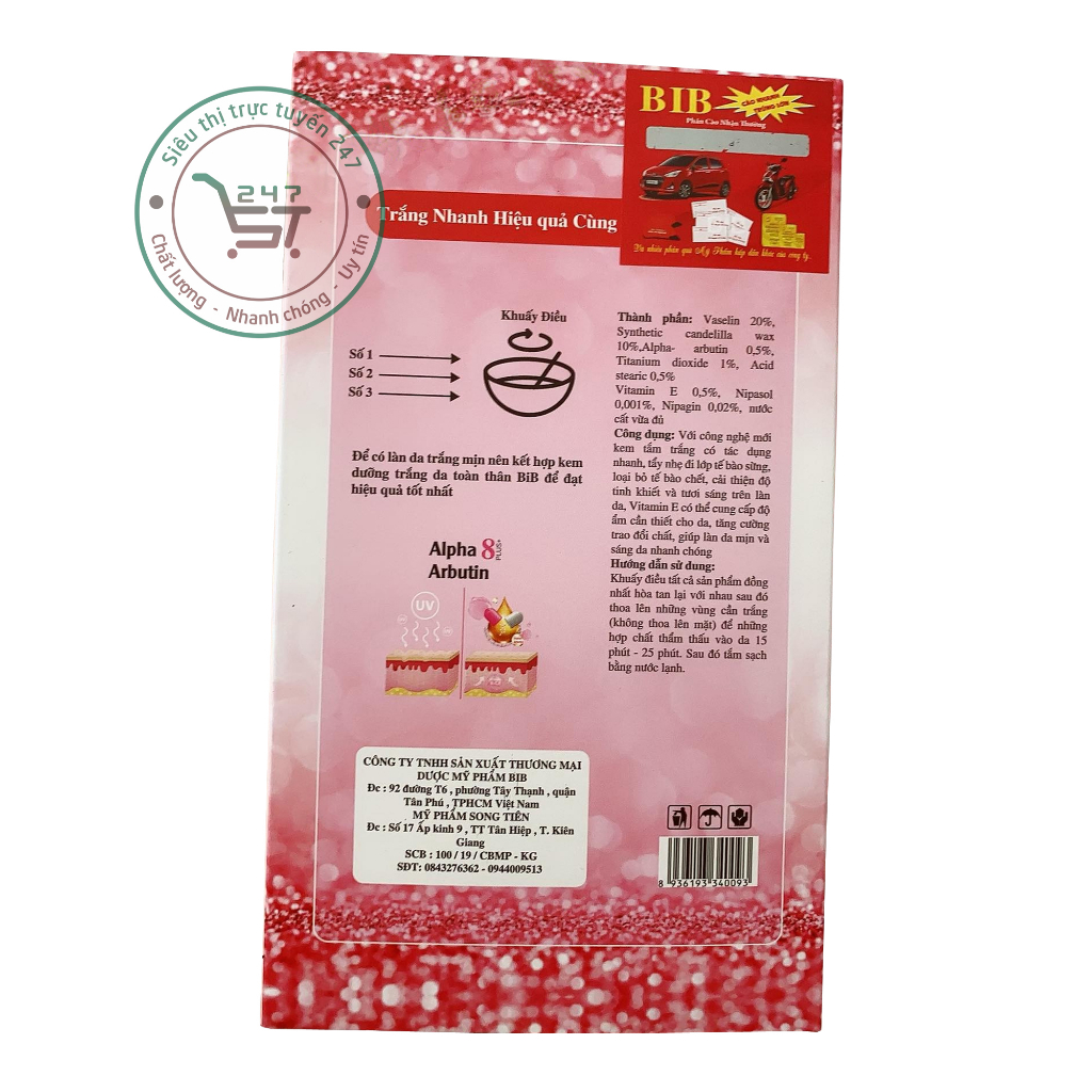 Kem body tắm Trắng toàn thân Tẩy tế bào chết Trắng da Giữ ẩm mờ Sạm nắng Nám da BIB (đỏ)