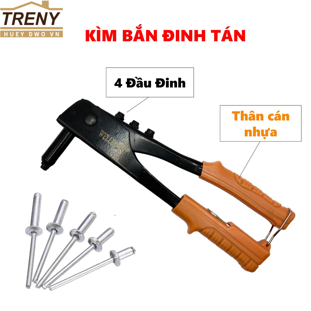 Kìm bắn dinh rút, kìm bấm rive, kìm bắn đinh cầm tay 4 đầu đinh 2.4, 3. ...