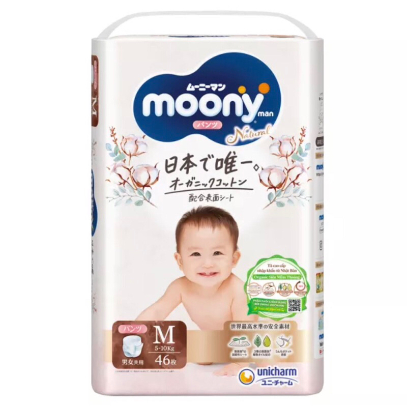 Tã Dán/Bỉm Quần Moony Natural Trắng Nội Địa Nhật Đủ Size Chống Tràn An Toàn Cho Da Nhạy Cảm Của Trẻ