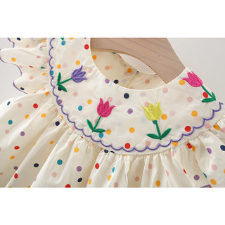 Váy babydoll bé gái 8-16kg tay cánh tiên Đầm bé gái chấm bi hoạ tiết thêu hoa D879