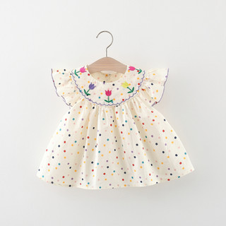 Váy babydoll bé gái 8-16kg tay cánh tiên Đầm bé gái chấm bi hoạ tiết thêu hoa D879