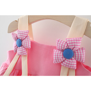 Váy hai dây cotton bé gái màu trơn phối hoa to 1-2-3 tuổi BÍ NGÔ NHỎ D883