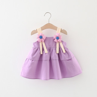 Váy hai dây cotton bé gái màu trơn phối hoa to 1-2-3 tuổi BÍ NGÔ NHỎ D883