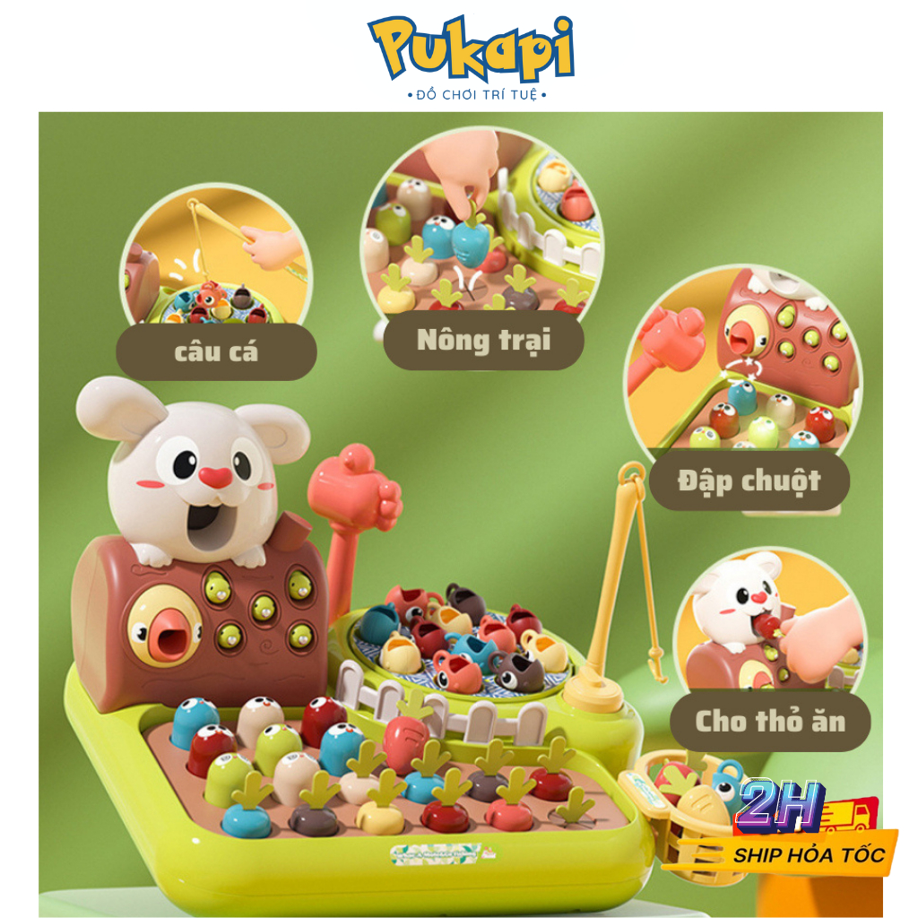 Đồ Chơi Nông Trại Vui Vẻ 4in1 Cho Bé Câu Cá,Đập Chuột,Nhổ Cà Rốt Cho Thỏ Happy Funny Farm Có Nhạc Đèn PUKAPI