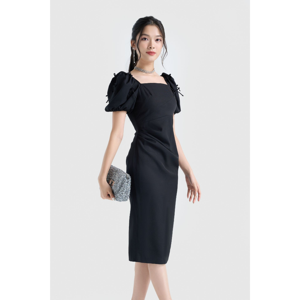 Vella Fashion đầm công sở nữ che bụng cổ vuông tay ngắn VD23038 - size S