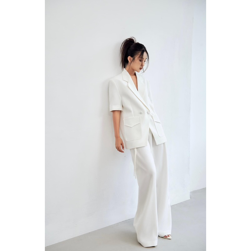 Set Áo blazer nữ & QUẦN [MAY THEO SỐ ĐO] - chất liệu cao cấp, 2 lớp, lót lụa mềm, màu trắng - Tiệm may Diluclothing