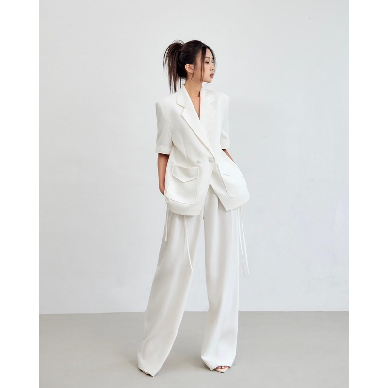 Set Áo blazer nữ & QUẦN [MAY THEO SỐ ĐO] - chất liệu cao cấp, 2 lớp, lót lụa mềm, màu trắng - Tiệm may Diluclothing