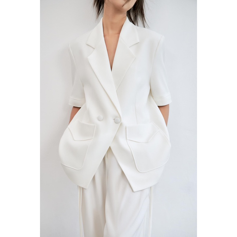 Set Áo blazer nữ & QUẦN [MAY THEO SỐ ĐO] - chất liệu cao cấp, 2 lớp, lót lụa mềm, màu trắng - Tiệm may Diluclothing